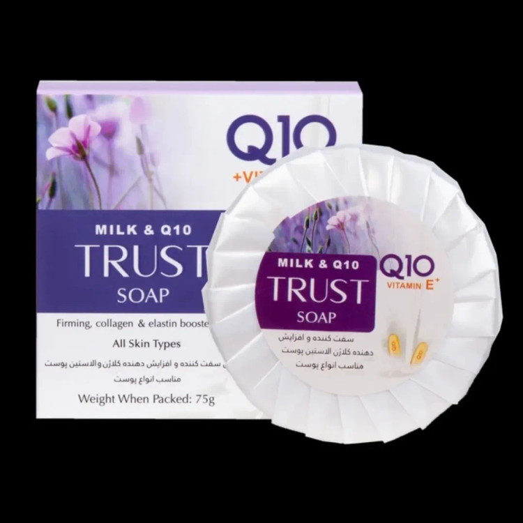 صابون پروتئین شیر و Q10 تراست ۷۵ گرم — پاککننده و تغذیهکننده پوست، مناسب انواع پوست